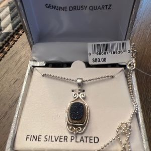 Dark blue drusy quartz necklace - NEW